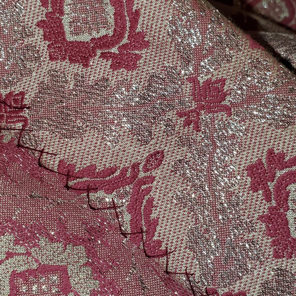 Elegant Tapestry Fabric with Pink and Silver Pattern